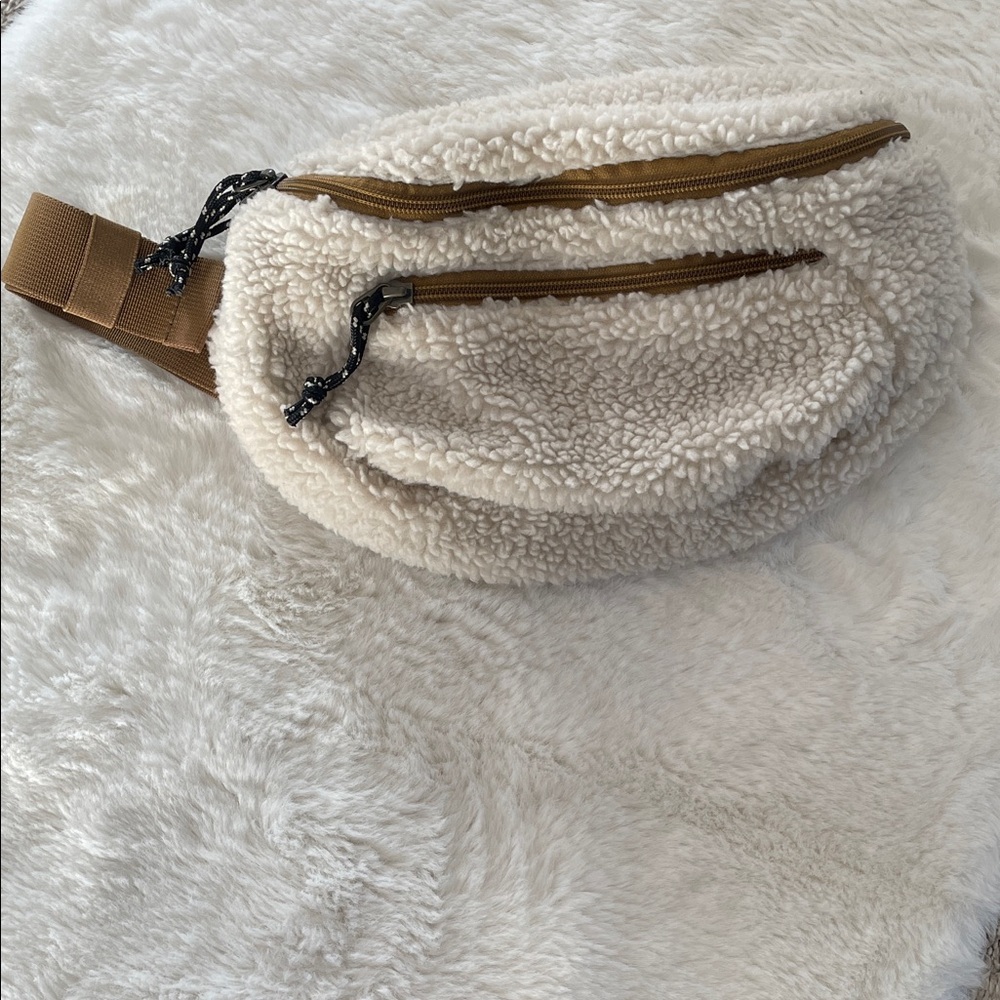 Eddie Bauer Cream and Brown Fleece Waist Bag